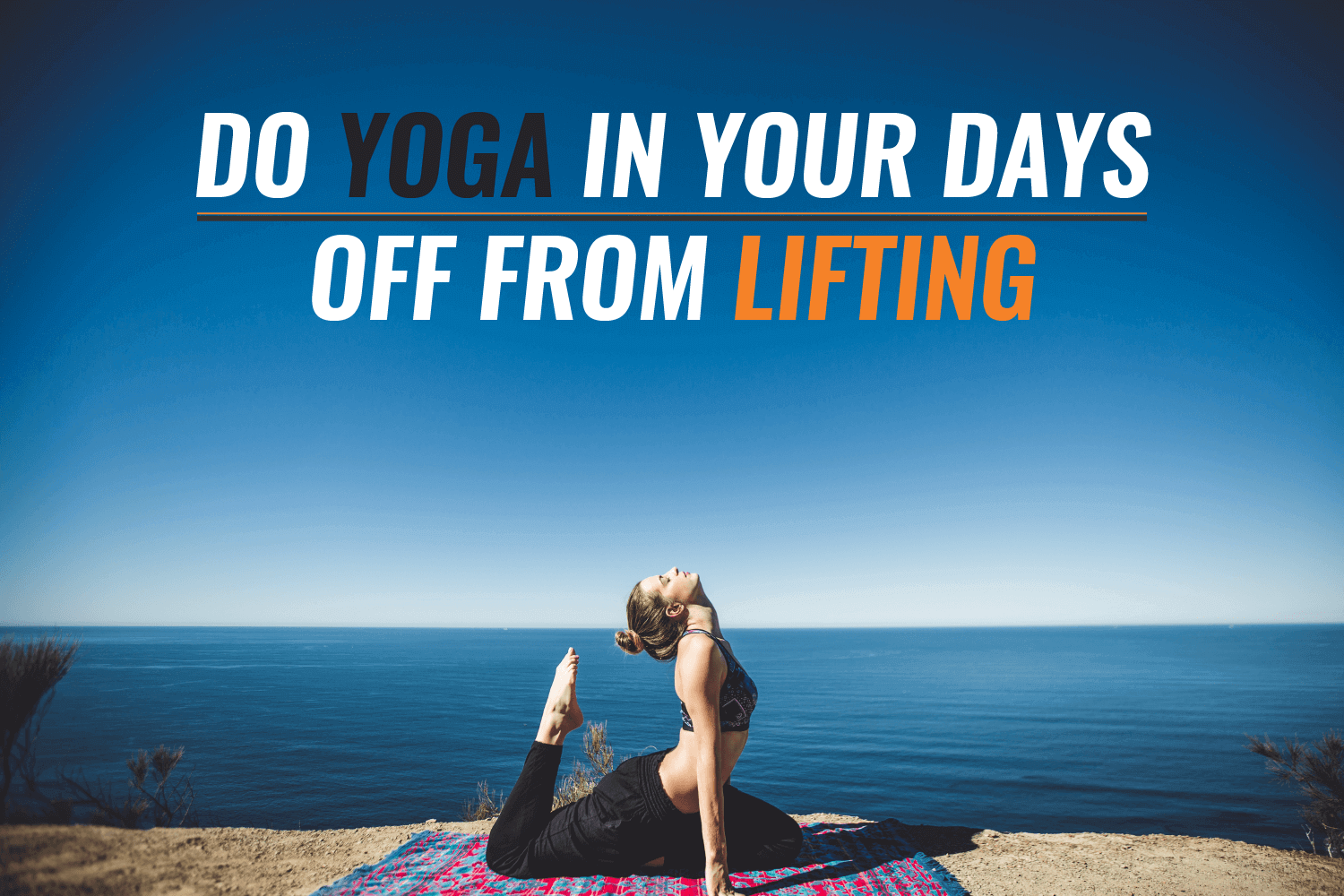 A person practicing yoga by the ocean, highlighting yoga for weightlifters during recovery days.