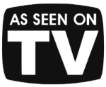 Logo with 'As Seen on TV' text on a black background