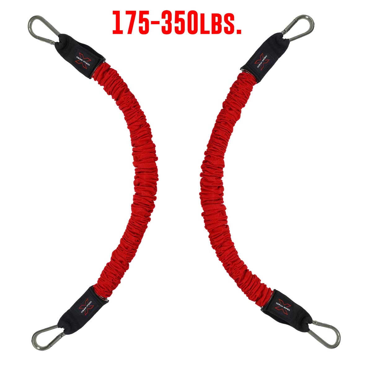 Massive Red Band for resistance training without free weights. It has a red nylon cover and durable carabiners to attach to the xbar exercise bar, handles, ankle straps, and anchors.