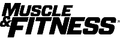Black 'Muscle & Fitness' logo on a white background