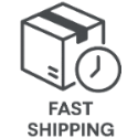 Icon with a box and clock, indicating fast shipping.