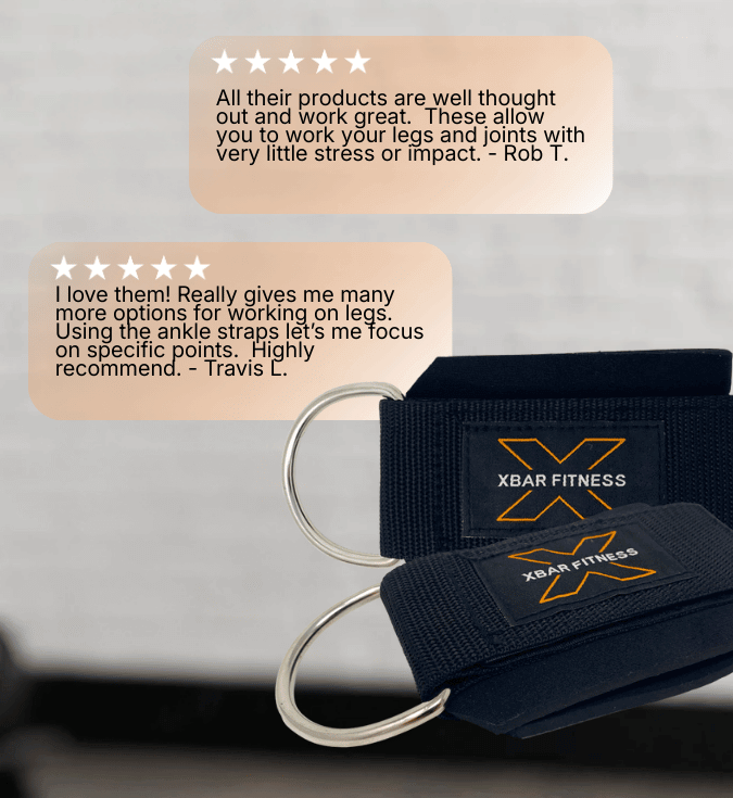 Customer reviews for XBAR ankle straps with star rating and quotes