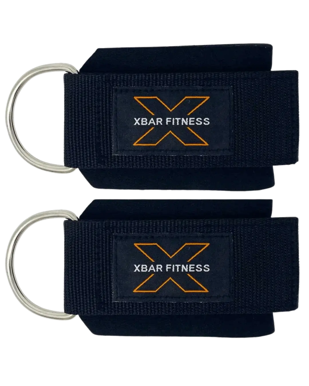 Two black wrist straps with XBAR FITNESS logo on a white background