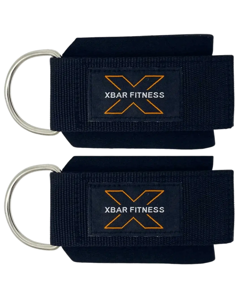 Two black wrist straps with XBAR FITNESS logo on a white background