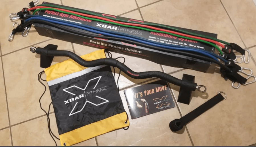 XBar Fitness portable fitness system on a tiled floor