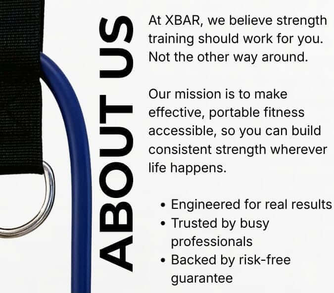Heavy Duty Door Anchor for XBAR fitness product with text about their mission and features.