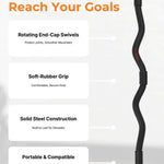Exercise Curl Bar with text highlighting features on a gray background