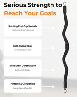 Exercise Curl Bar with text highlighting features on a gray background