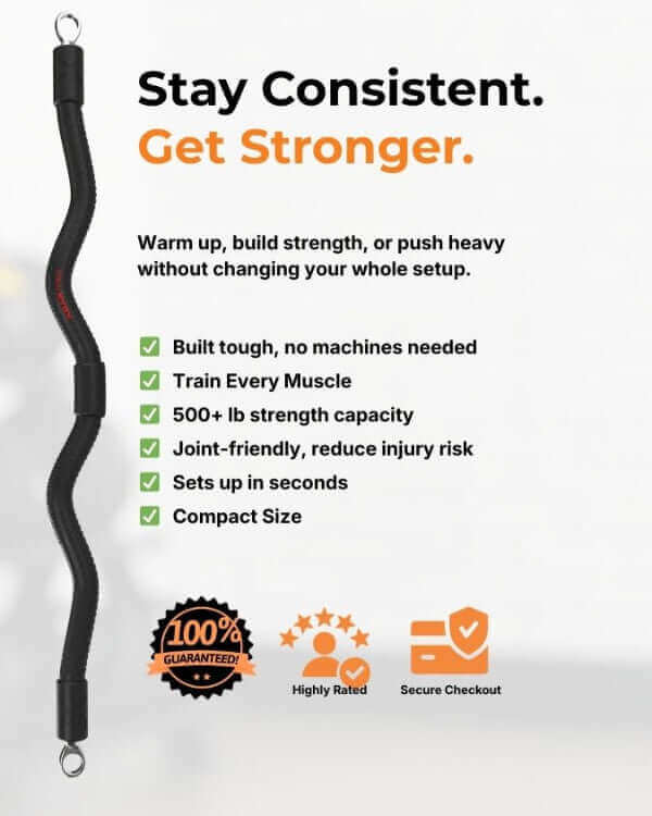 Fitness exercise bar for resistance bands with features on a white background