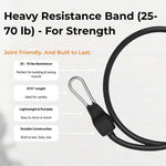 Heavy 25–70 lb resistance band for more powerful tension and heavier full-body workouts