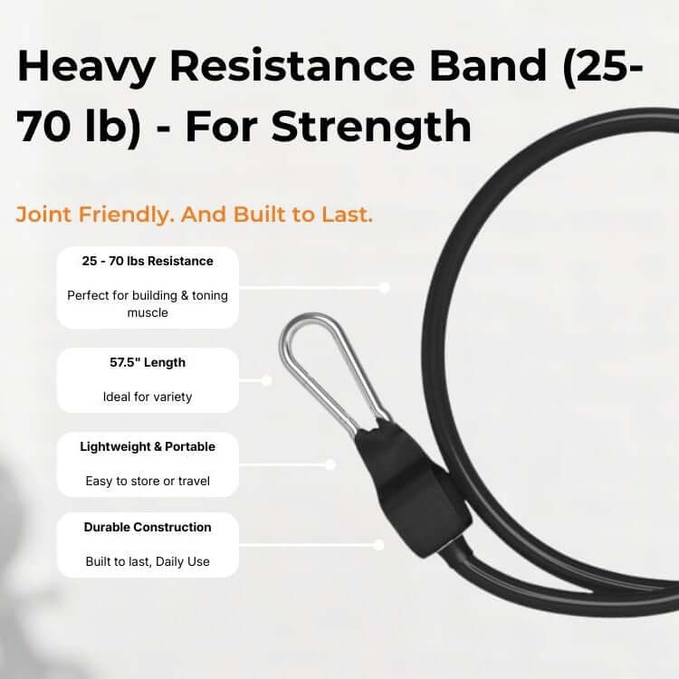 Heavy 25–70 lb resistance band for more powerful tension and heavier full-body workouts