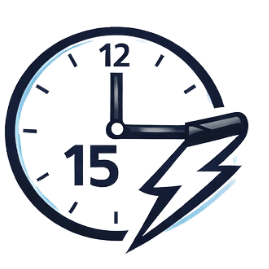 Clock with a lightning bolt symbol on a transparent background