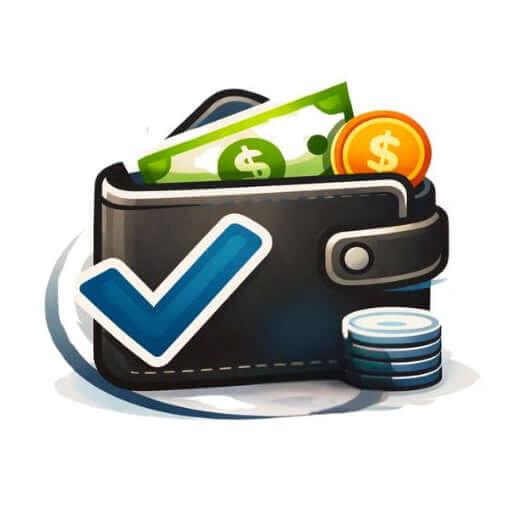 Icon of a wallet with money and a check mark on a white background conveying that we will save you thousands of dollars by going with xbar instead of outrageous gym membership fees.