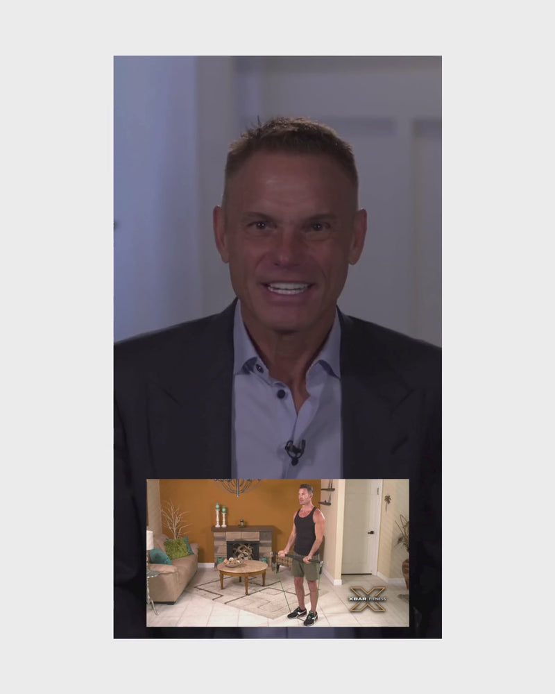 Kevin Harrington, an american business man, showing his support of using XBAR Fitness and the benefits of using the portable home gym.