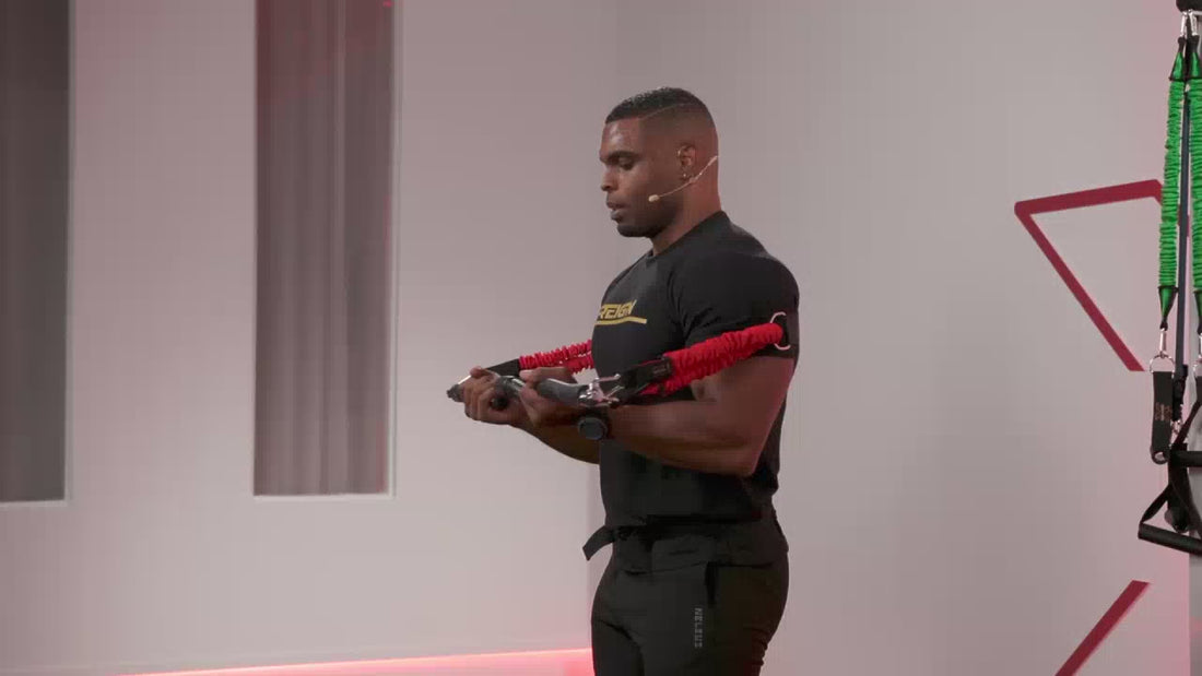 Chest Exercises_Under Hand Chest Press with Exercise Bands and bar