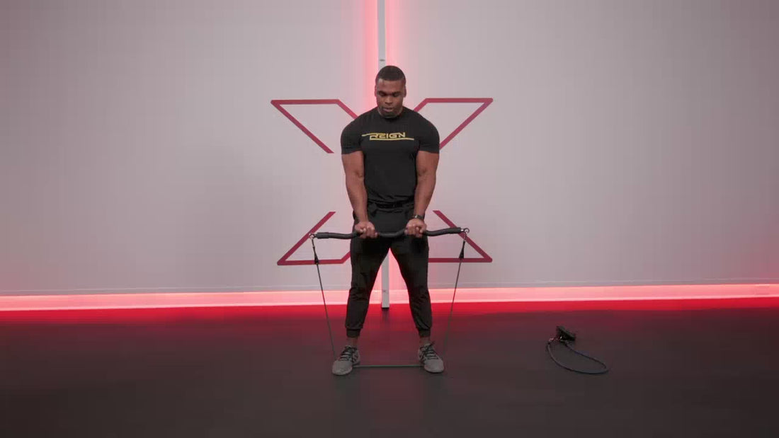 Regular bicep curl using xbar bar and resistance band
