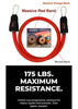 Red 175 pound massive resistance band with labeled components and maximum resistance information on a white background